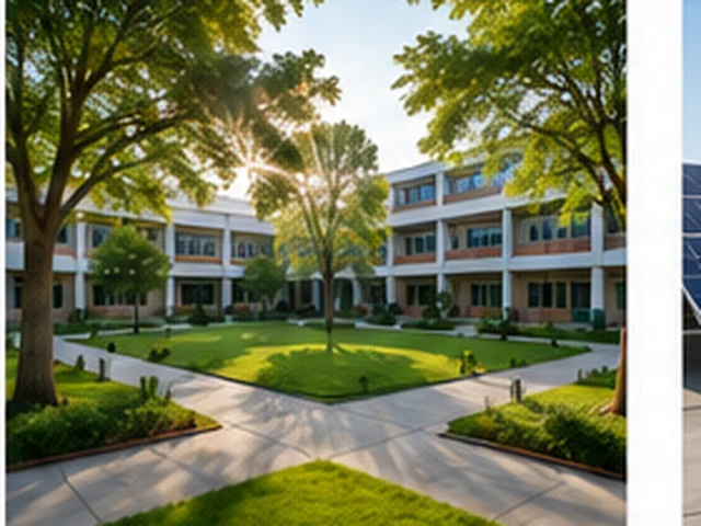 School courtyard in daylight, peak solar generation hours