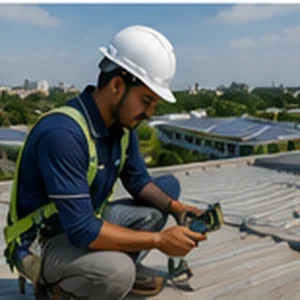 Roof survey ahead of a school solar installation
