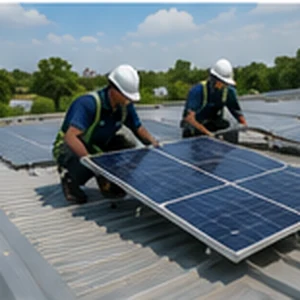 Panels being mounted on a school rooftop