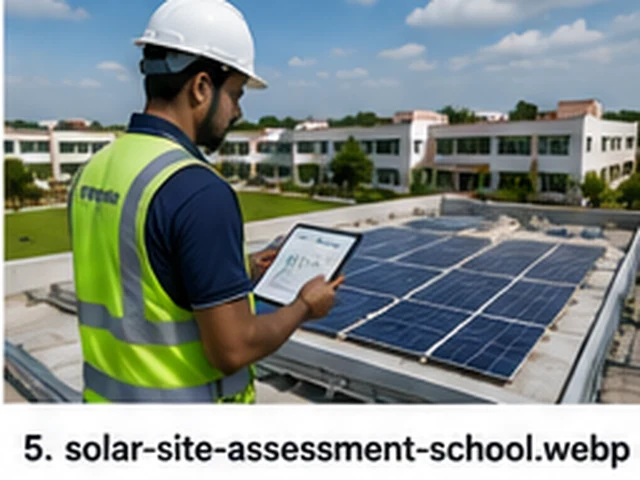 Hydromo technician assessing a school roof before installation