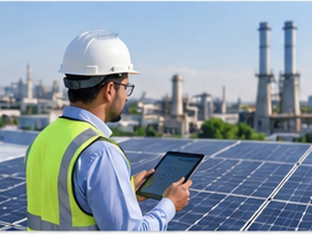 Facility team reviewing solar generation output after installation